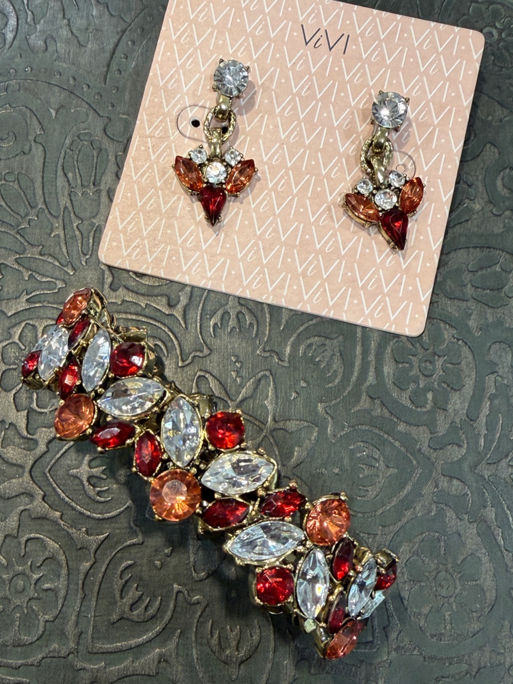 ViVI Gold-Tone Bracelet with Red, Clear & Orange Crystals